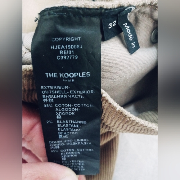 The Kooples Corduroy Tan Trousers slim fit sz 32 - Picture 2 of 4